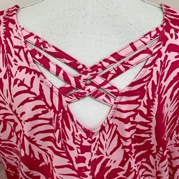 Reel Legends Keep It Cool Pink Dress Short Sleeve Palm Frond Print - Picture 4 of 6